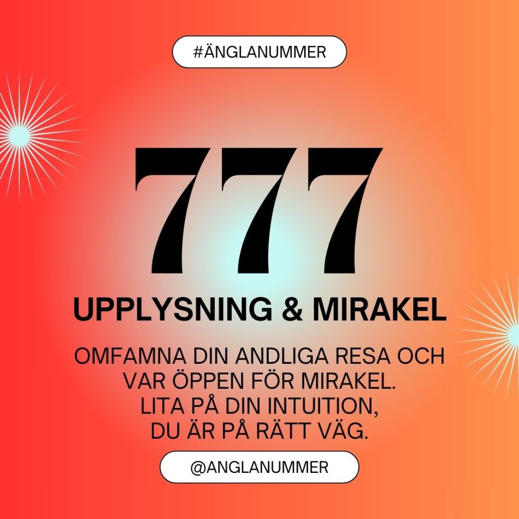 Änglanummer 777 illustration med textbeskrivningen _Omfamna din andliga resa och var öppen för mirakel. lita på din intuition, du är på rätt väg.