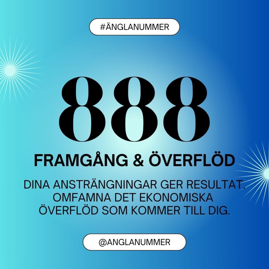 Änglanummer 888 illustration med textbeskrivningen "Dina ansträngningar ger resultat. Omfamna det ekonomiska överflöd som kommer till dig."